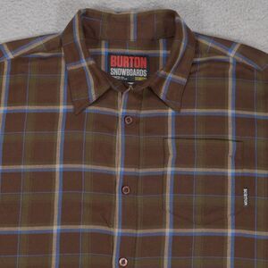 Burton Snowboard Dryride Shirt Men Large Brown Blue Plaid Flannel Long Sleeve